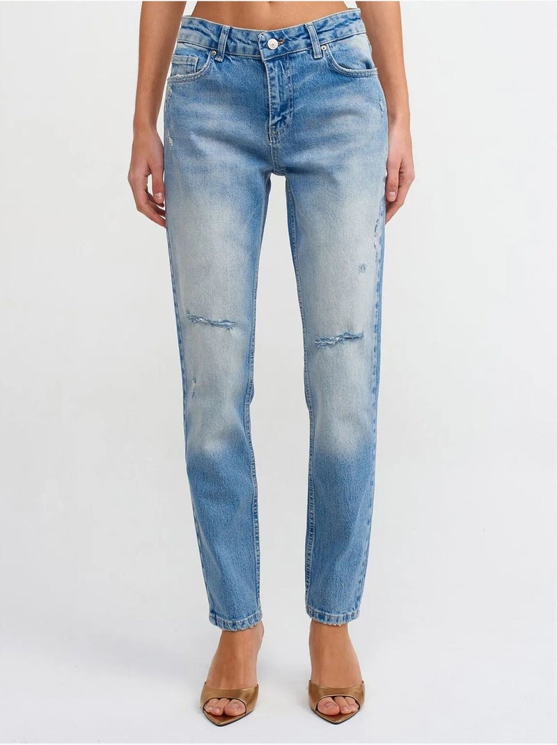 Jean droit taille mi-haute dilvin Bleu clair - Kiabi
