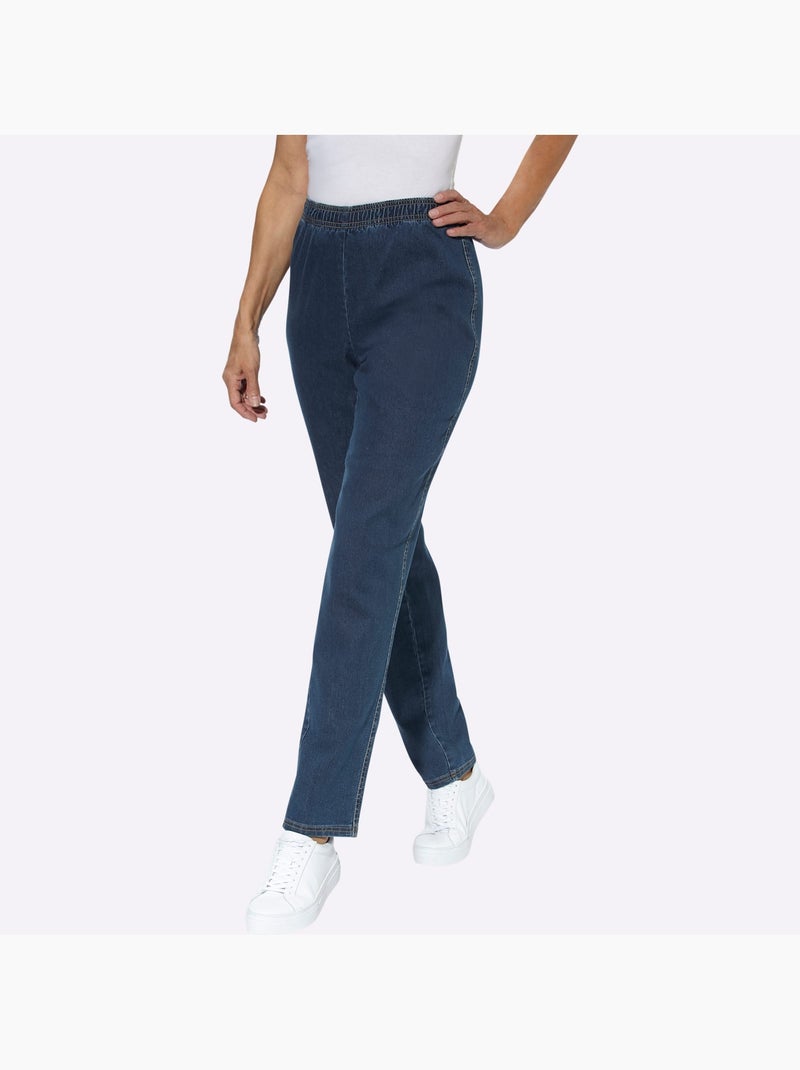 Jean élastique confortable à taille ample et jambes droites - Taille courte - Moda Vilona Bleu foncé - Kiabi