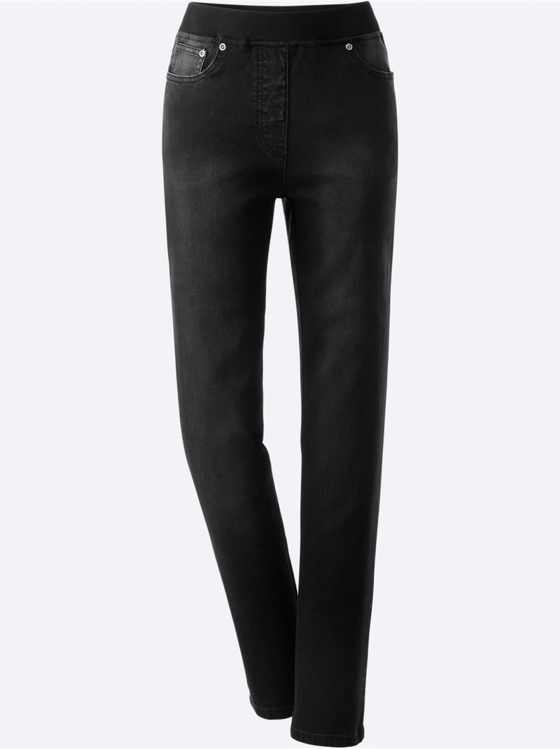 Jean en coton à ceinture intégrée et fermeture à bouton - Taille extra courte - Witt Noir - Kiabi