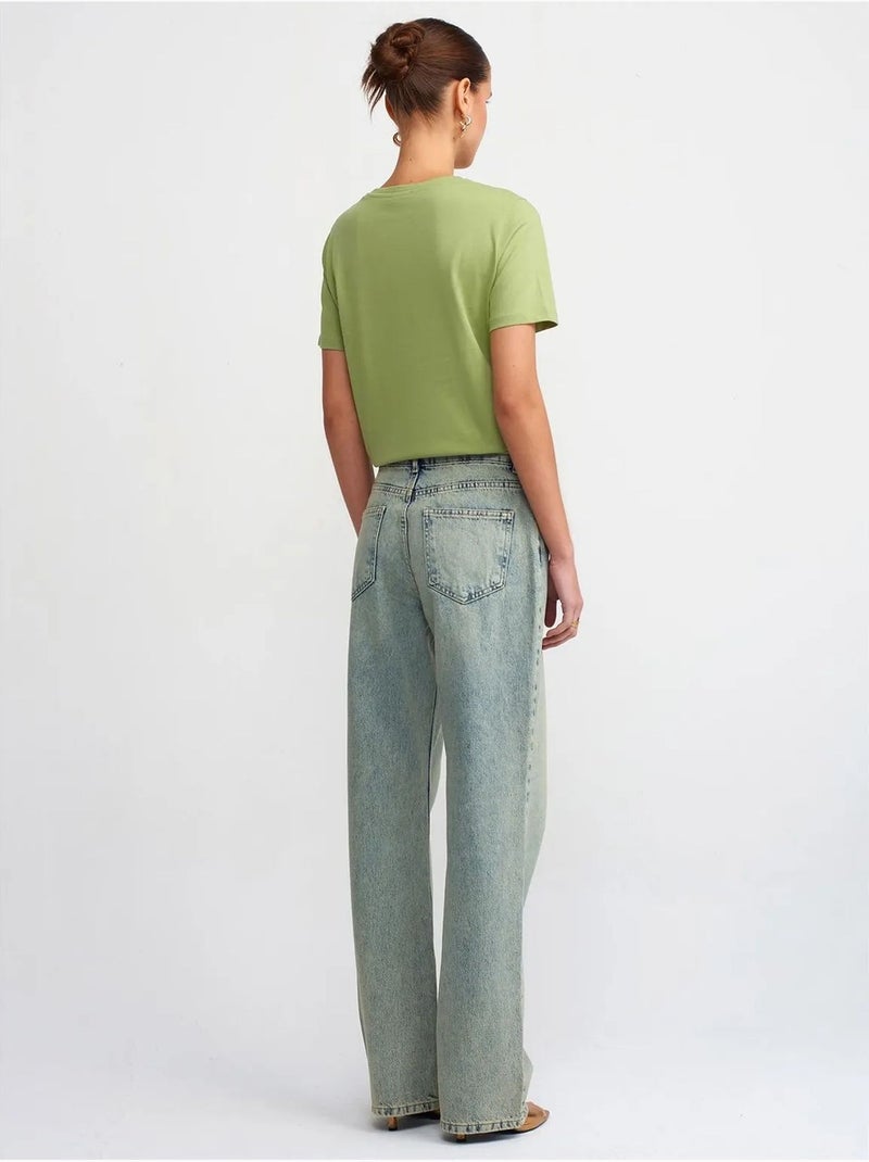 Jean en coton à taille basse et jambe droite dilvin Bleu clair - Kiabi