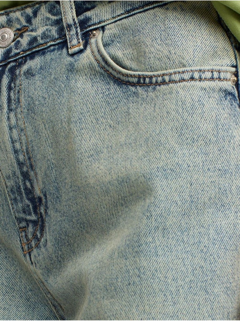Jean en coton à taille basse et jambe droite dilvin Bleu clair - Kiabi