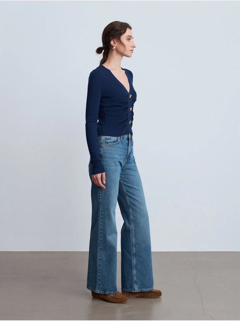 Jean En Coton À Taille Haute Et Jambe Large Bleu roi - Kiabi