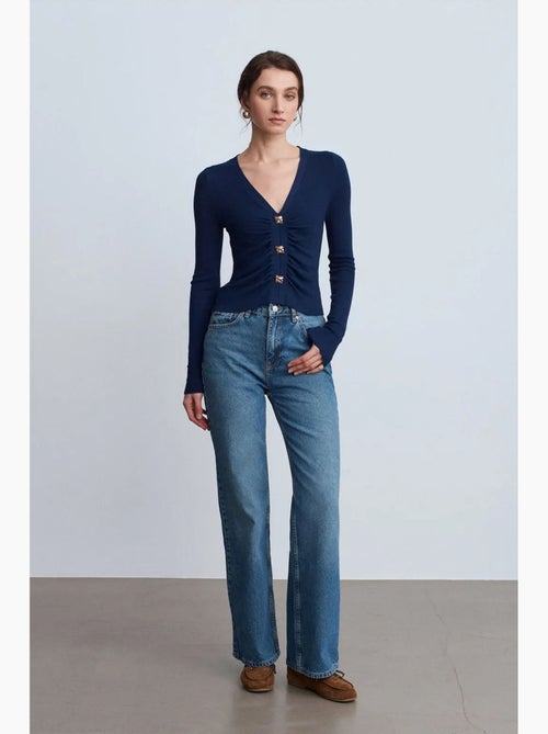 Jean en coton à taille haute et jambe large dilvin - Kiabi