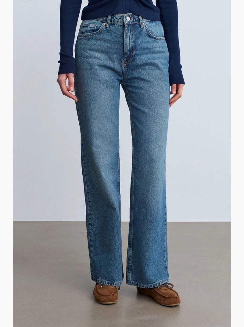 Jean en coton à taille haute et jambe large dilvin Bleu saphir - Kiabi