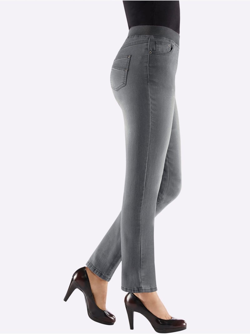 Jean en coton avec ceinture en tricot côtelé intégrée et poches - Taille extra courte - Witt Gris - Kiabi