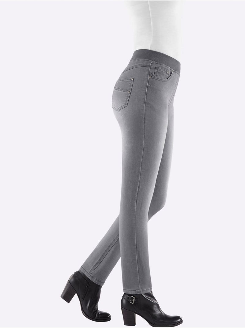 Jean en coton avec ceinture intégrée et poches confortables - Taille courte - Witt Gris - Kiabi