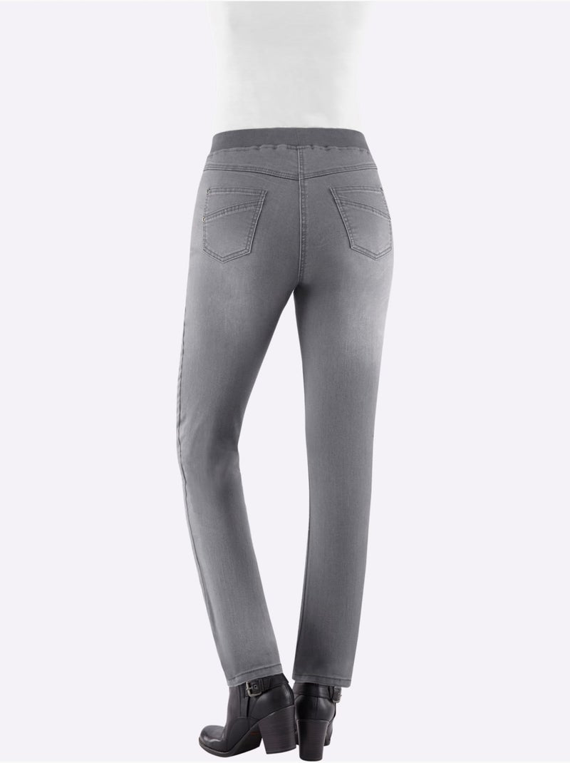 Jean en coton avec ceinture intégrée et poches confortables - Taille courte - Witt Gris - Kiabi