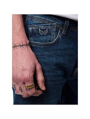 Jean en coton bleu uni avec une coupe droite et des passants à la taille