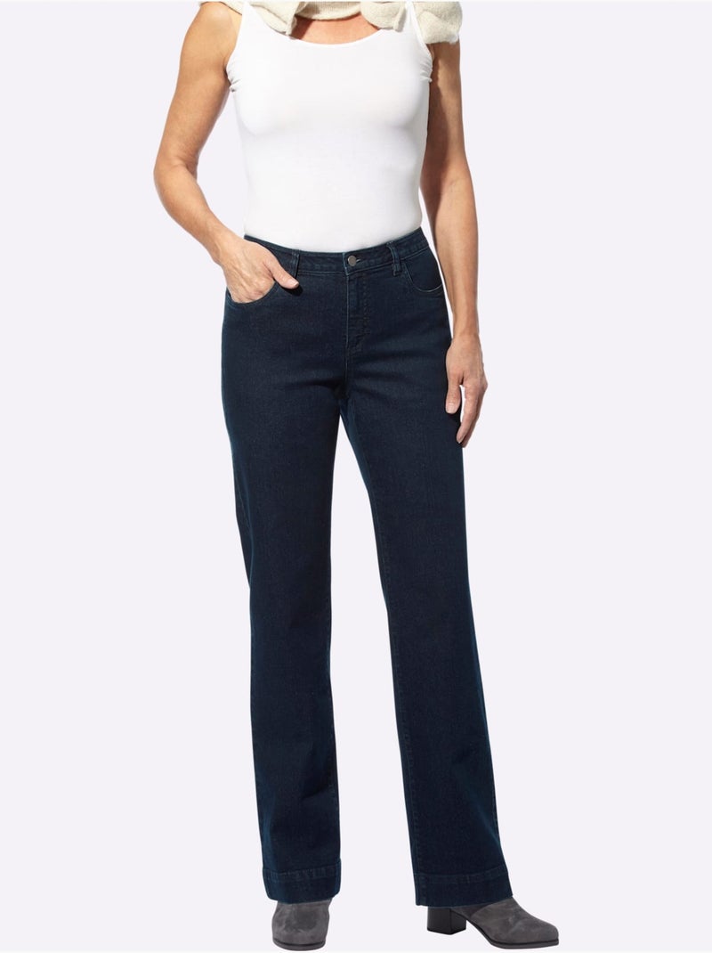 Jean en coton extensible avec ceinture gainante et 5 poches - taille courte - moda vilona Bleu foncé - Kiabi
