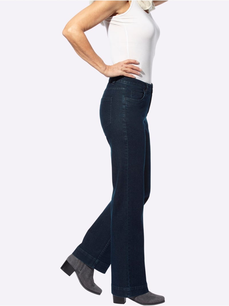 Jean en coton extensible avec ceinture gainante et 5 poches - taille courte - moda vilona Bleu foncé - Kiabi