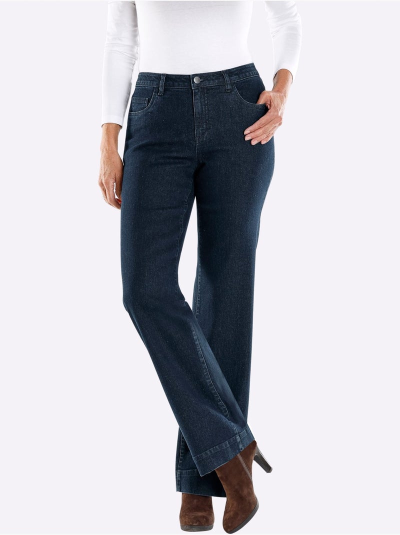Jean en coton extensible avec ceinture gainante et 5 poches - taille courte - moda vilona Bleu foncé - Kiabi