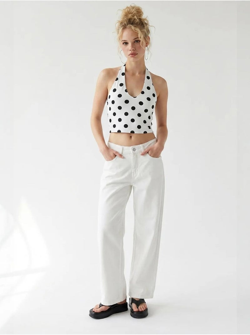 Jean en coton taille haute à jambe large mixray Blanc - Kiabi