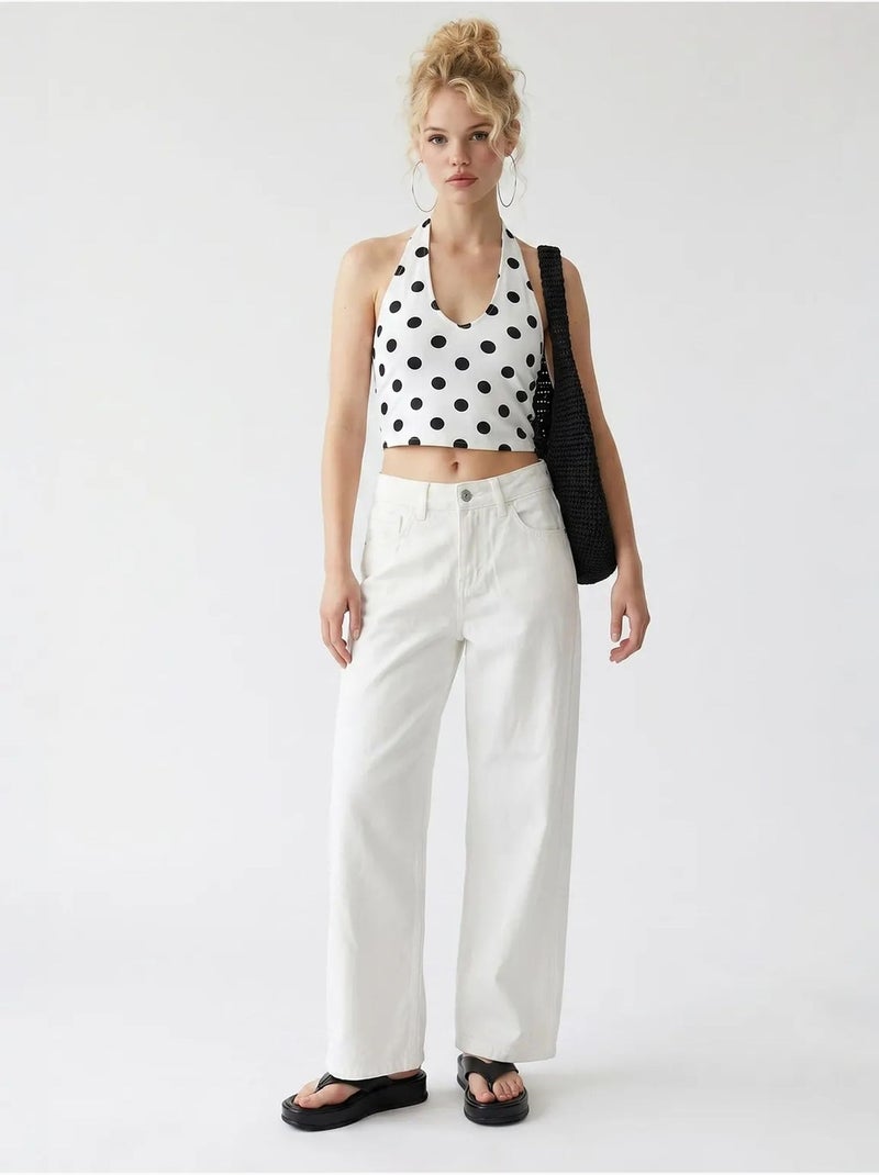 Jean en coton taille haute à jambe large mixray Blanc - Kiabi