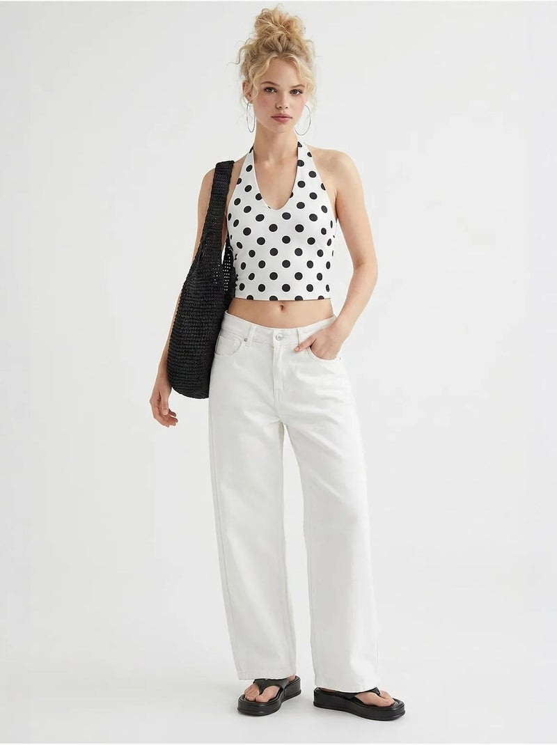 Jean en coton taille haute à jambe large mixray Blanc - Kiabi