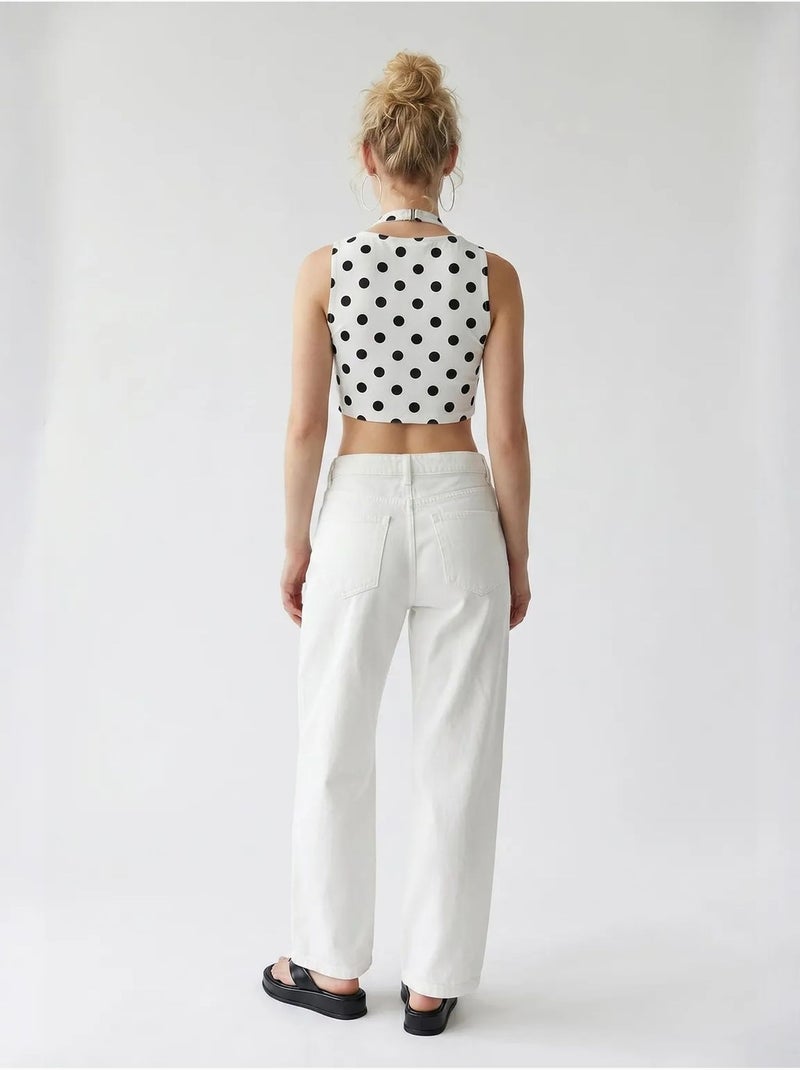 Jean en coton taille haute à jambe large mixray Blanc - Kiabi