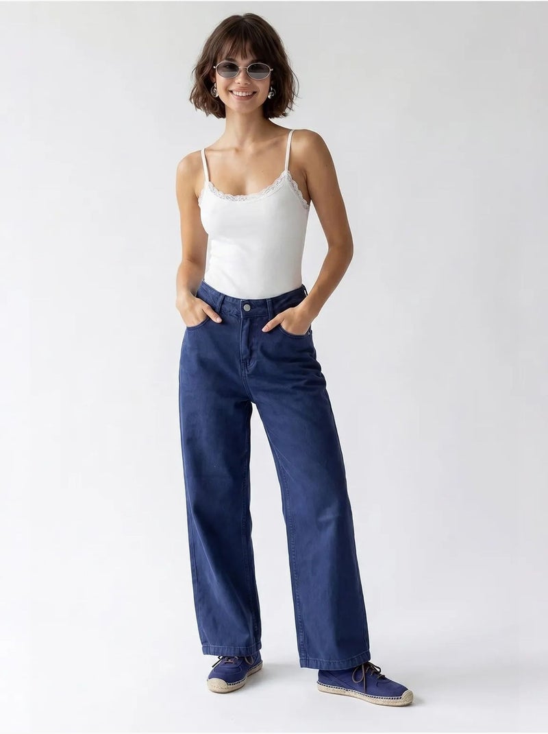 Jean en coton taille haute à jambe large mixray Bleu outremer - Kiabi