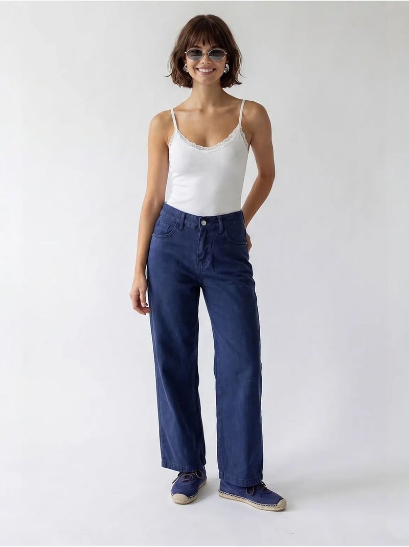 Jean en coton taille haute à jambe large mixray Bleu outremer - Kiabi