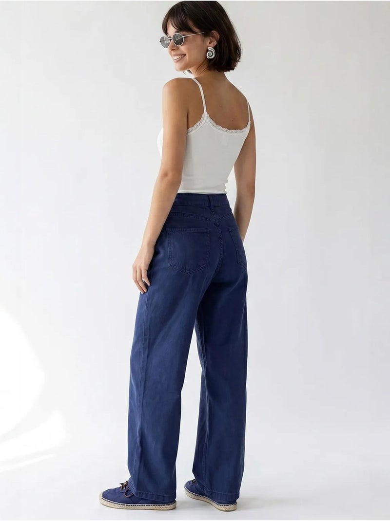 Jean en coton taille haute à jambe large mixray Bleu outremer - Kiabi