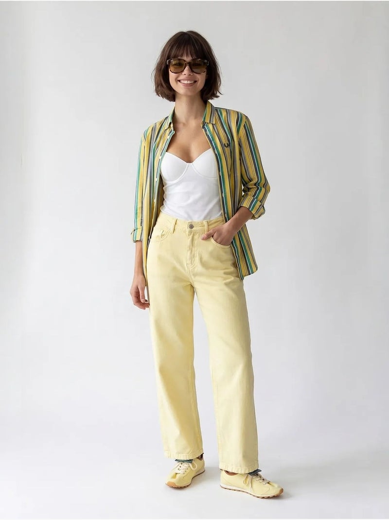 Jean en coton taille haute à jambe large mixray Jaune citron - Kiabi