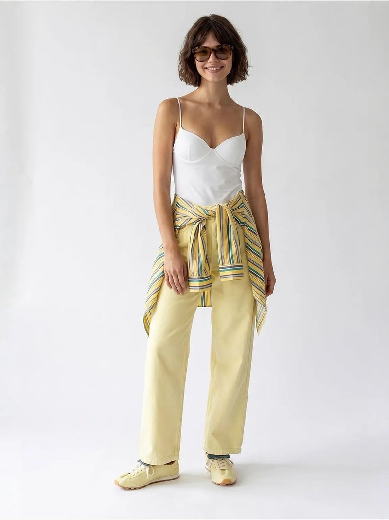 Jean en coton taille haute à jambe large mixray Jaune citron - Kiabi