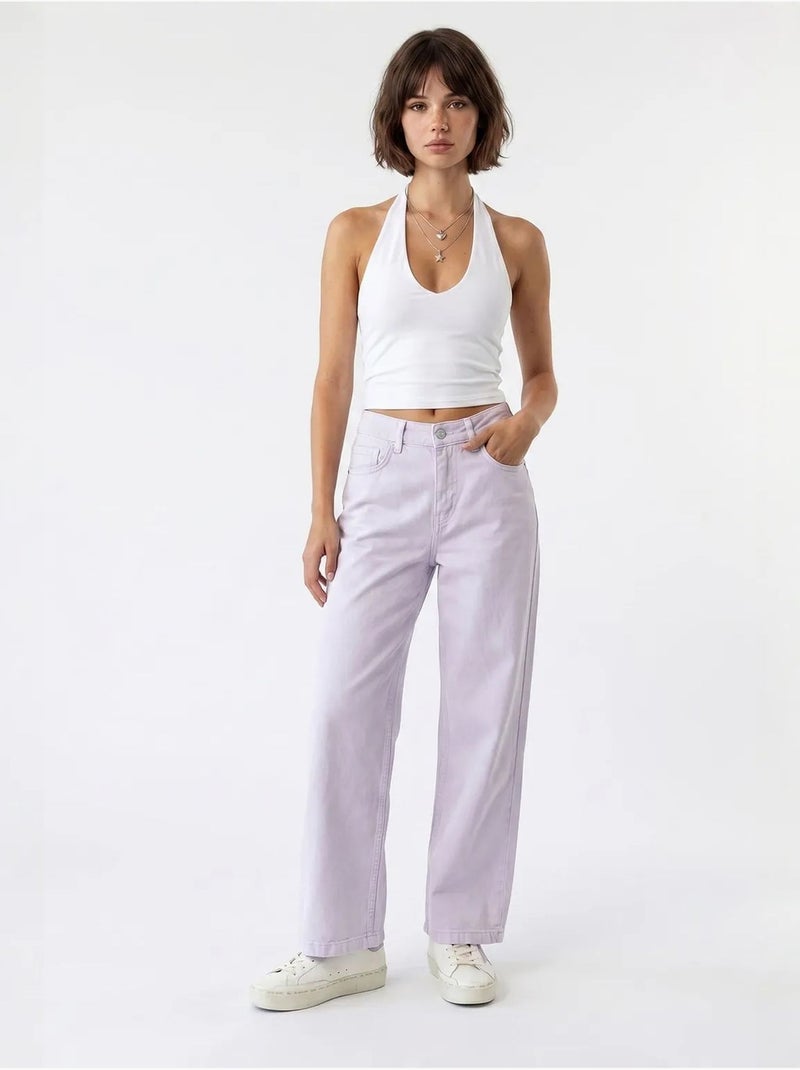 Jean en coton taille haute à jambe large mixray Lavande - Kiabi