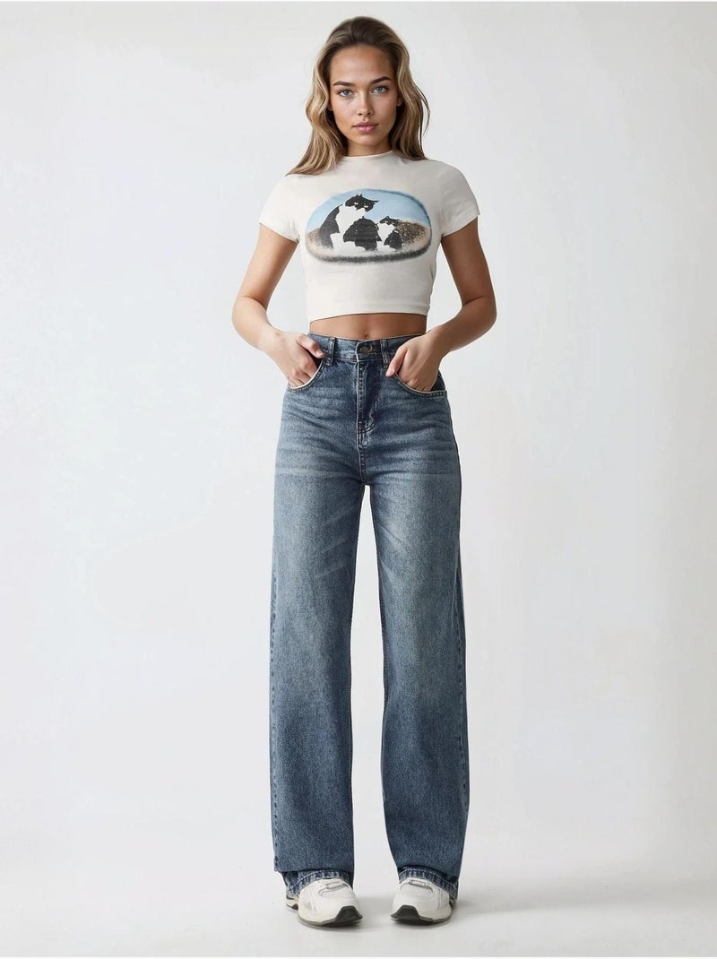 Jean en denim à jambe droite Bleu - Kiabi
