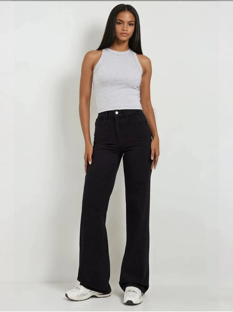 Jean en denim à jambe droite Noir - Kiabi