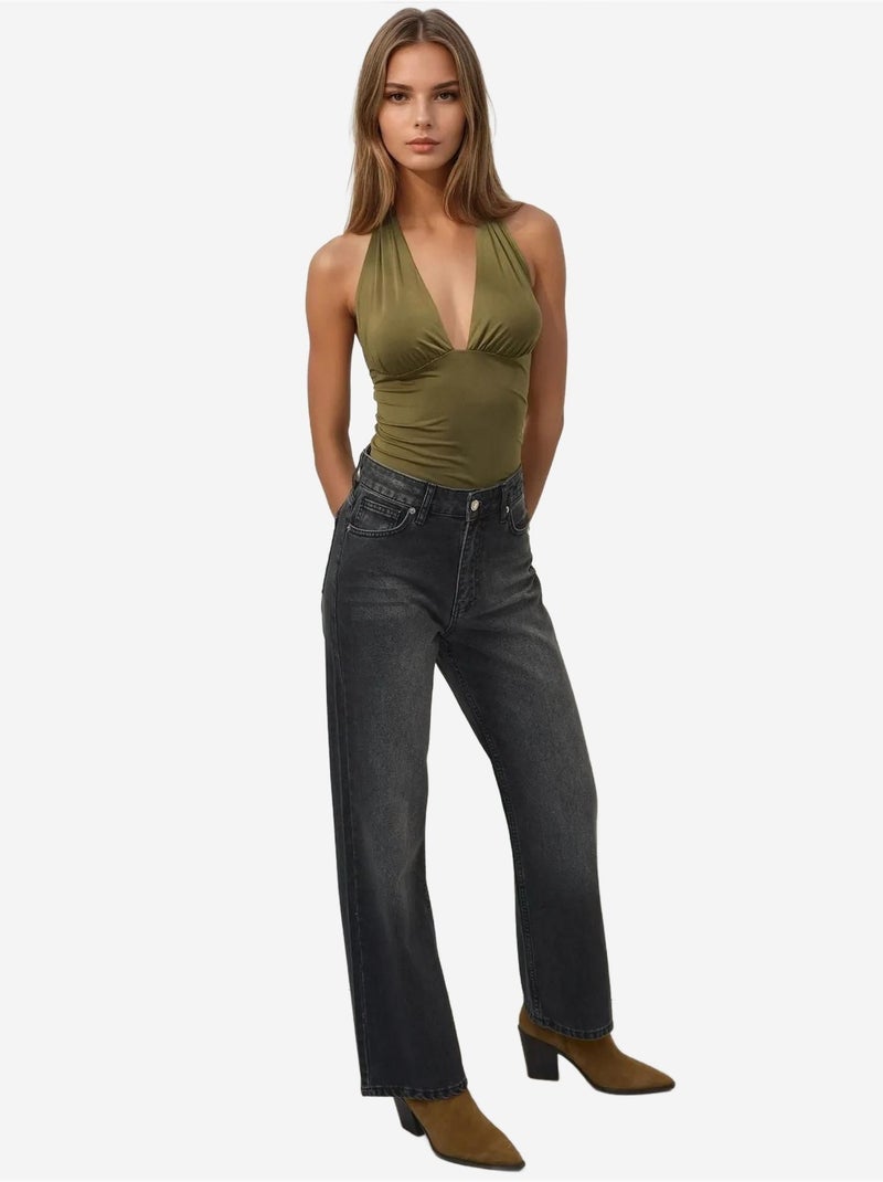 Jean en denim à jambe droite Noir - Kiabi
