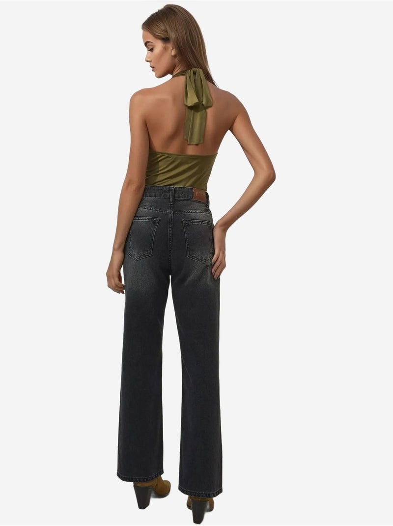Jean en denim à jambe droite Noir - Kiabi