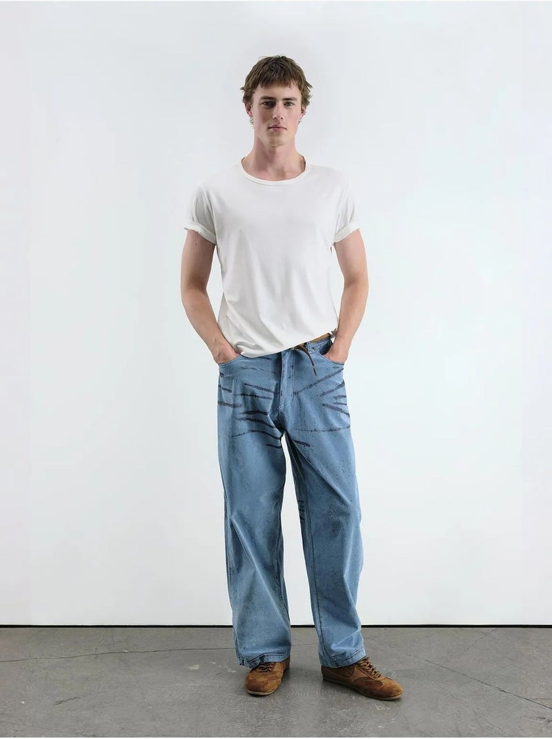 Jean en denim à jambe large abstraite giesto Bleu clair - Kiabi