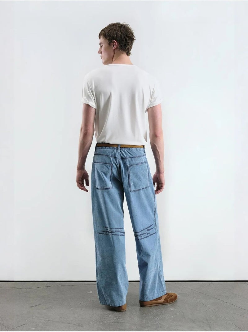 Jean en denim à jambe large abstraite giesto Bleu clair - Kiabi
