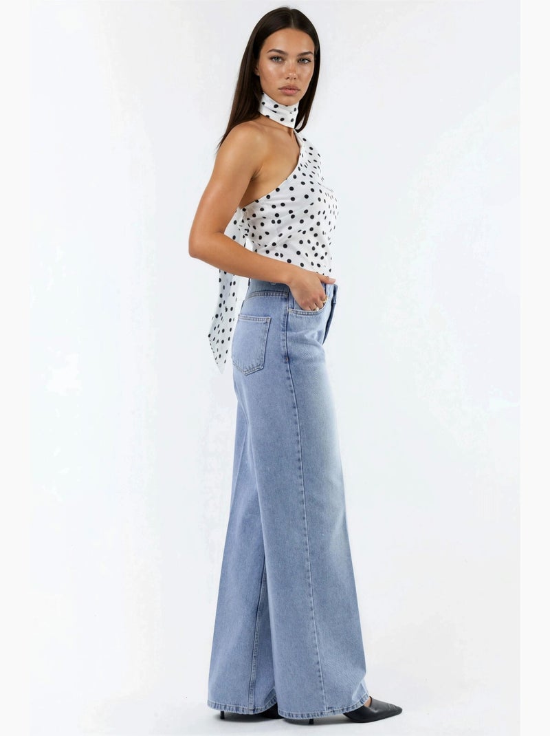 Jean en denim à jambe large hiccup Bleu clair - Kiabi