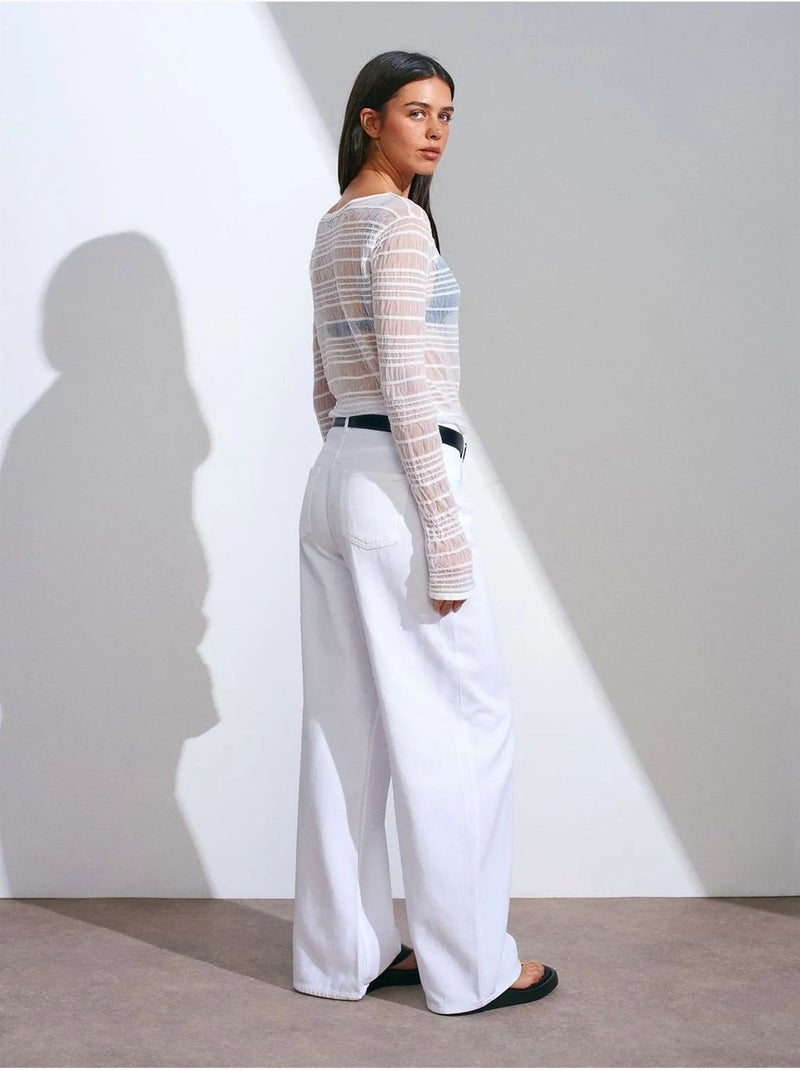 Jean En Denim À Taille Haute Et Jambe Large Blanc - Kiabi