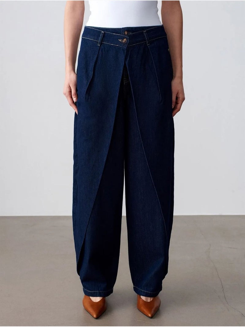 Jean En Denim À Taille Haute Et Jambe Large Bleu outremer - Kiabi