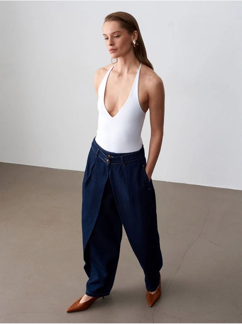 Jean En Denim À Taille Haute Et Jambe Large Bleu outremer - Kiabi