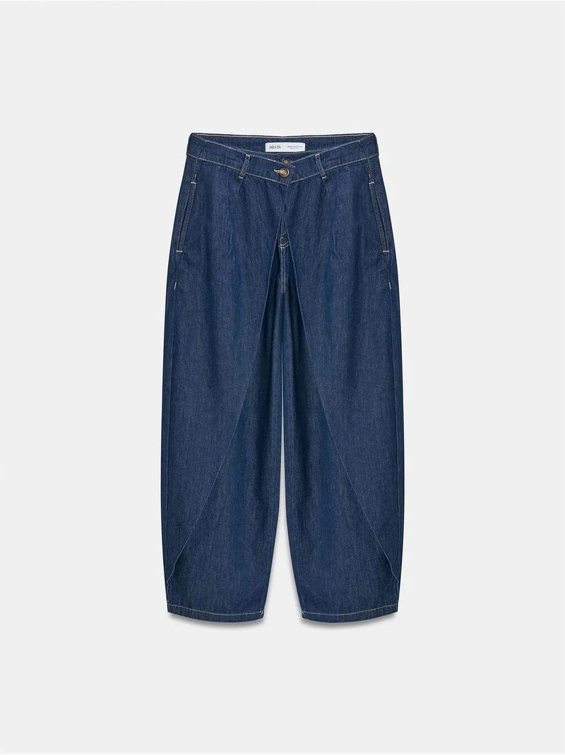 Jean En Denim À Taille Haute Et Jambe Large Bleu outremer - Kiabi