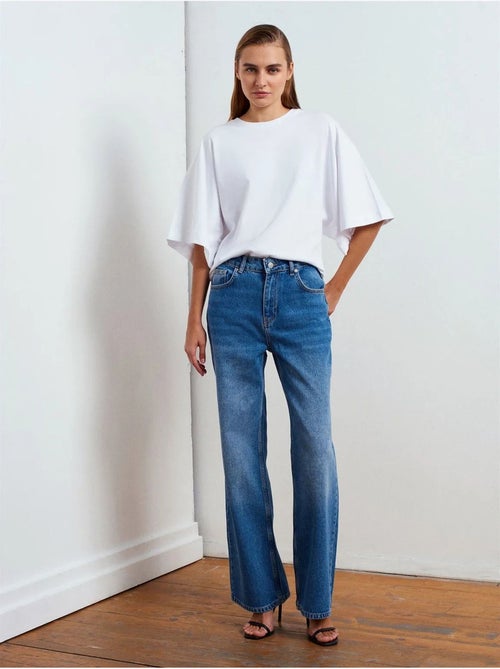 Jean En Denim À Taille Haute Et Jambe Large - Kiabi