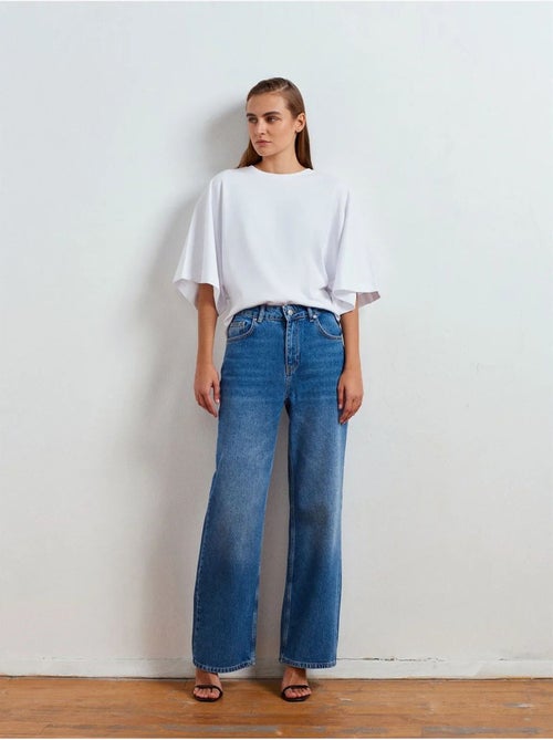 Jean En Denim À Taille Haute Et Jambe Large - Kiabi