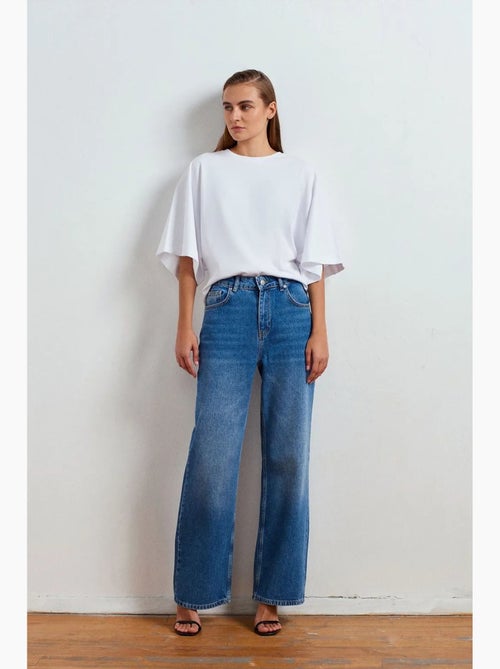 Jean en denim à taille haute et jambe large dilvin - Kiabi