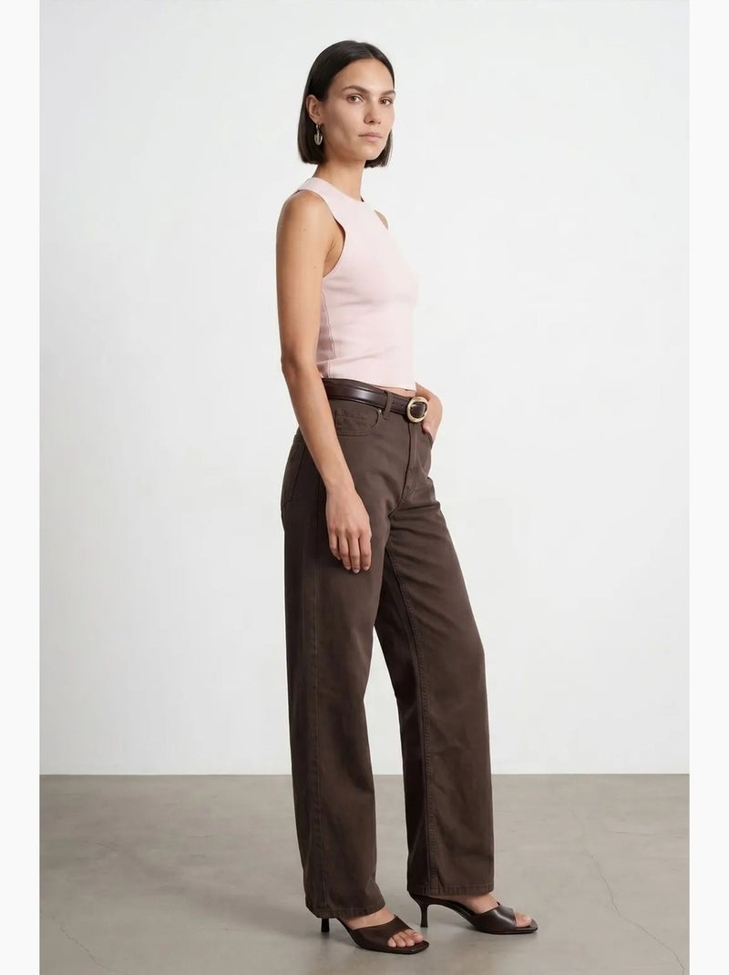 Jean en denim à taille haute et jambe large dilvin Marron - Kiabi