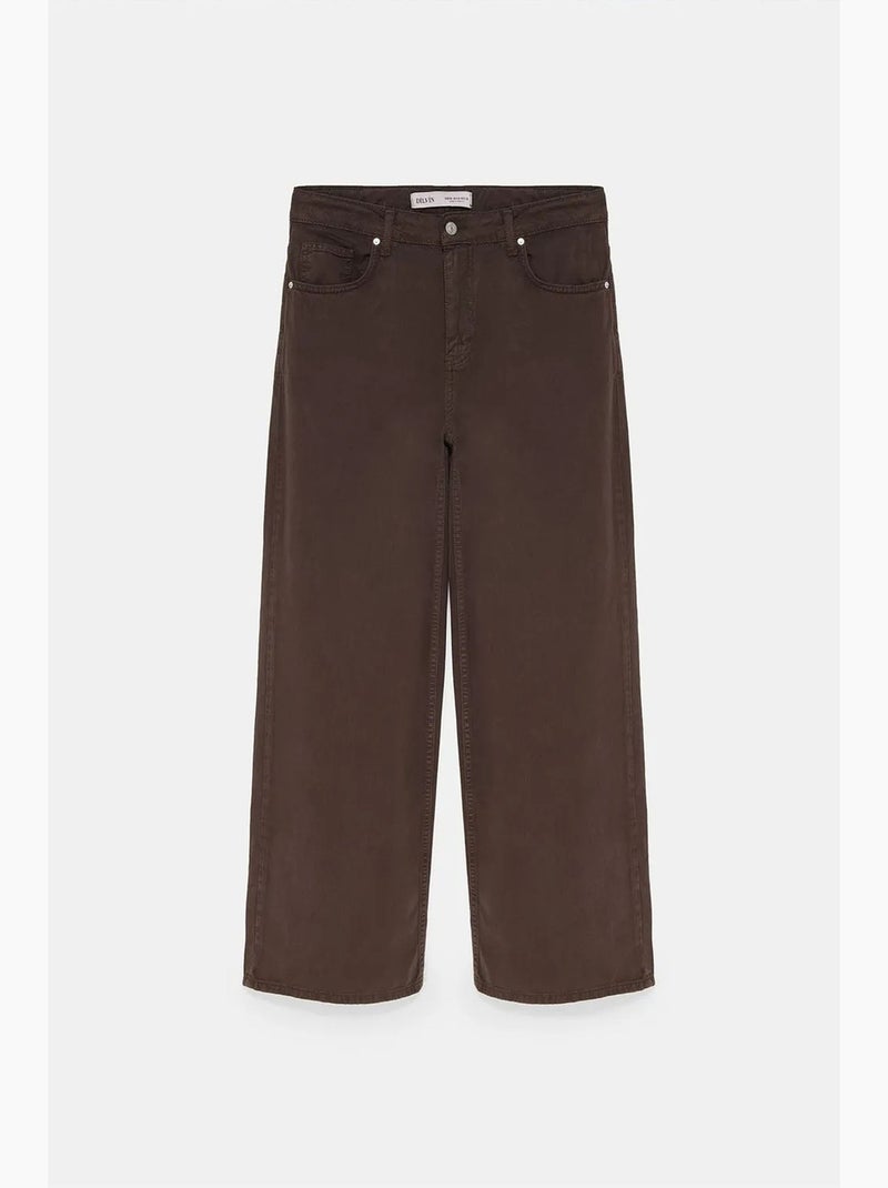 Jean en denim à taille haute et jambe large dilvin Marron - Kiabi