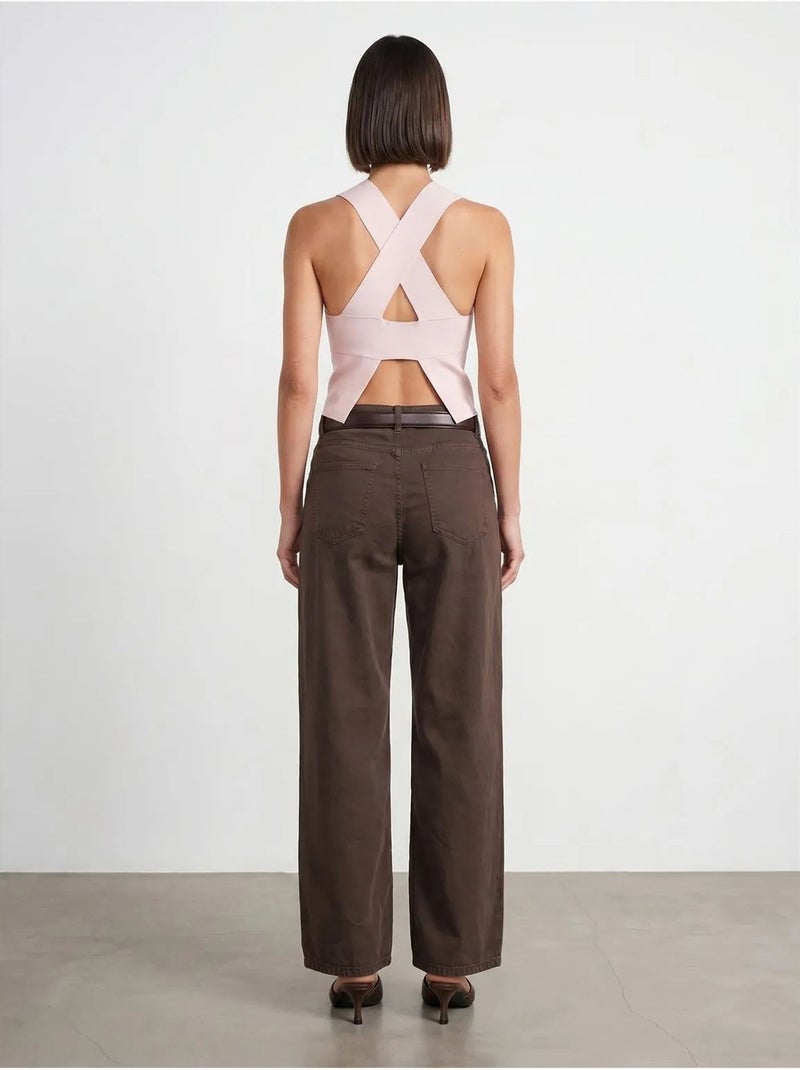 Jean En Denim À Taille Haute Et Jambe Large Marron - Kiabi