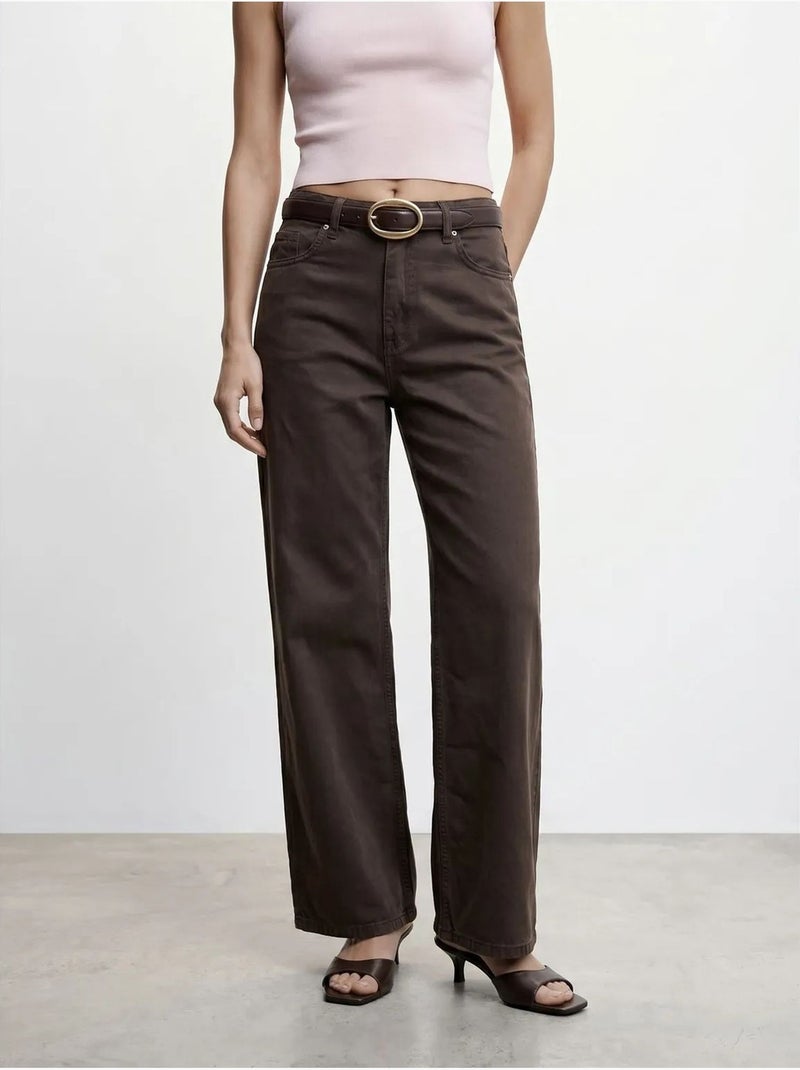 Jean En Denim À Taille Haute Et Jambe Large Marron - Kiabi