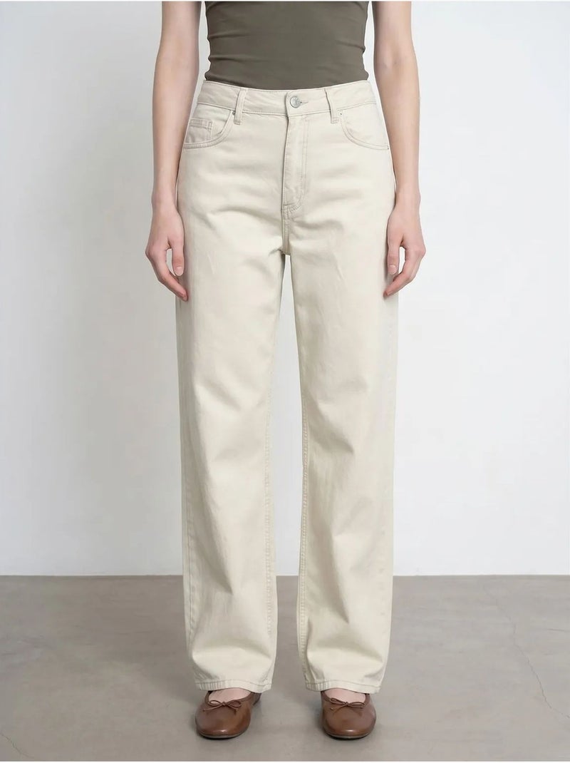 Jean En Denim À Taille Haute Et Jambe Large Sable - Kiabi