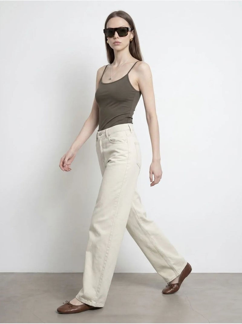 Jean En Denim À Taille Haute Et Jambe Large Sable - Kiabi