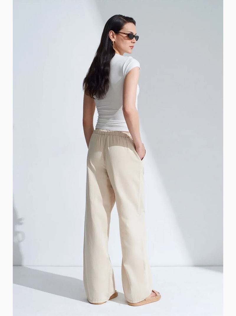 Jean en denim à taille mi-haute et jambe large dilvin Beige argile - Kiabi