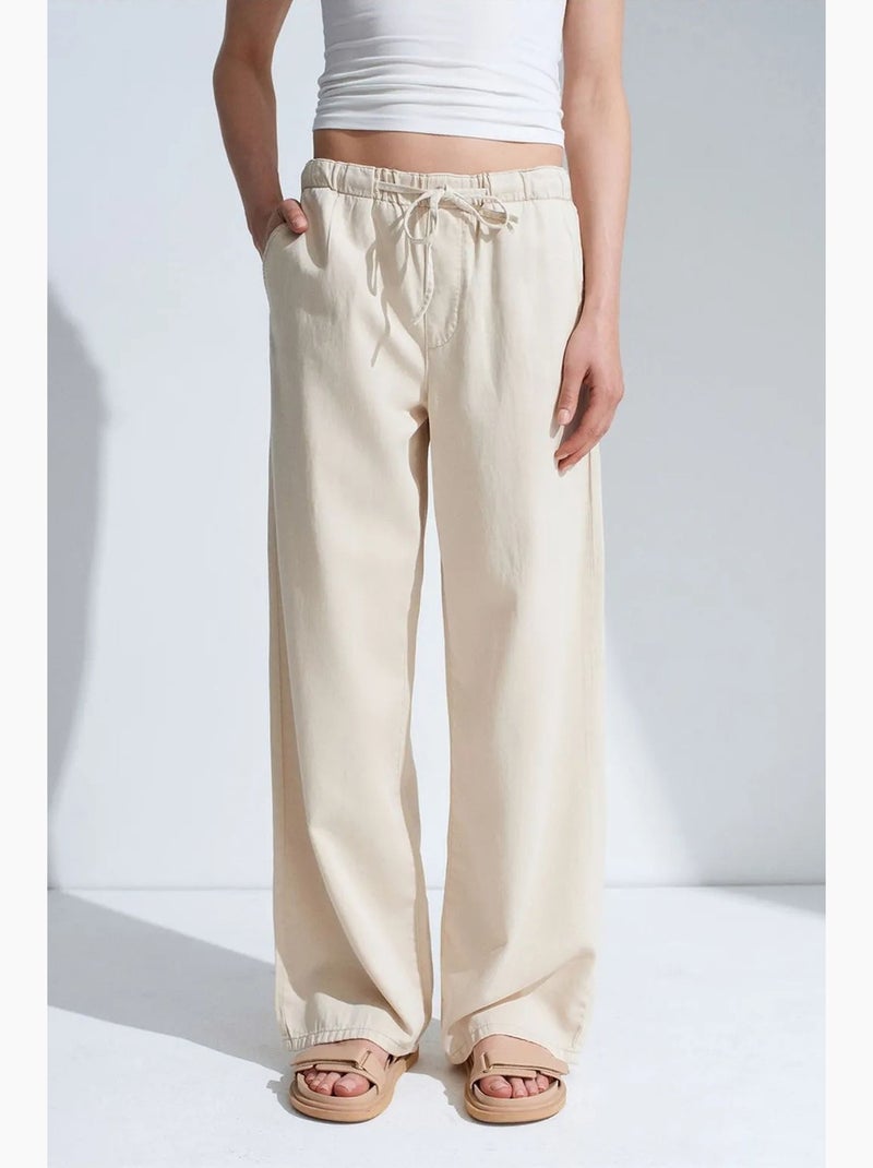 Jean en denim à taille mi-haute et jambe large dilvin Beige argile - Kiabi