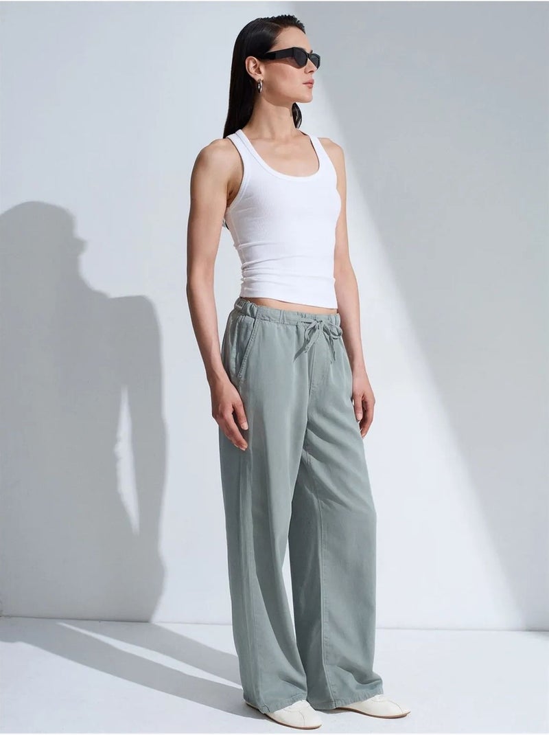 Jean en denim à taille mi-haute et jambe large dilvin Vert - Kiabi