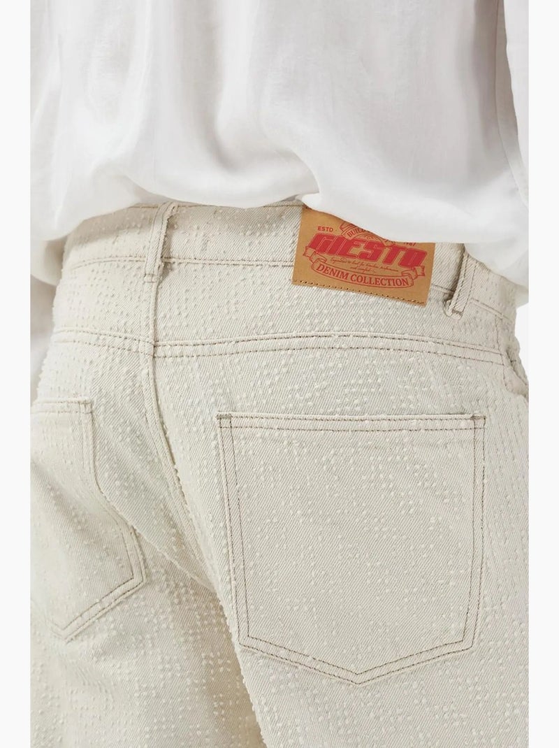 Jean en denim à taille moyenne et jambe droite giesto Crème - Kiabi