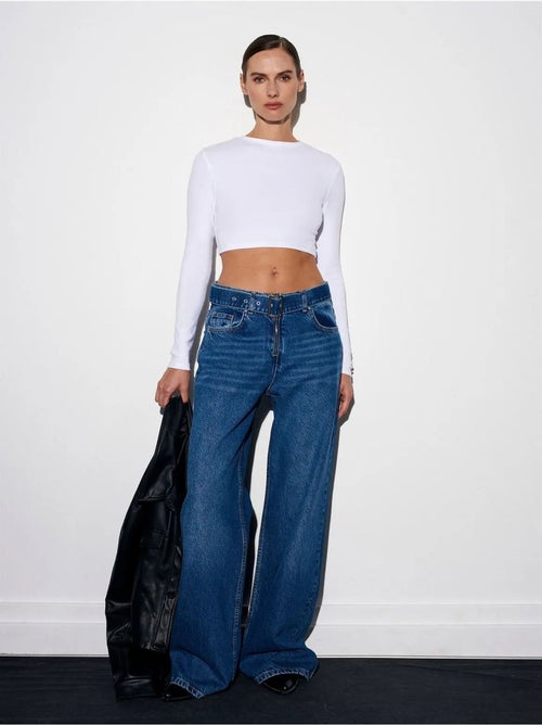Jean En Denim Coton À Taille Haute Et Jambe Large - Kiabi